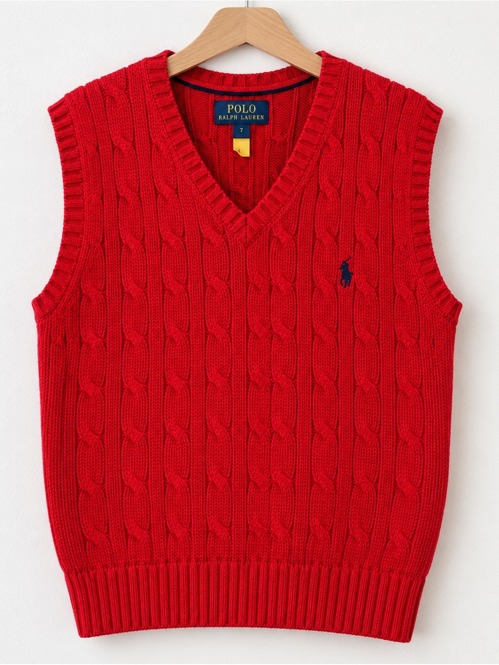 Polo by Ralph Lauren Red Cable-Knit V-Neck Sweater Vest size 7